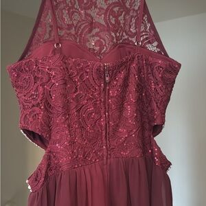 Elegant Burgundy Lace Sequin Dress
